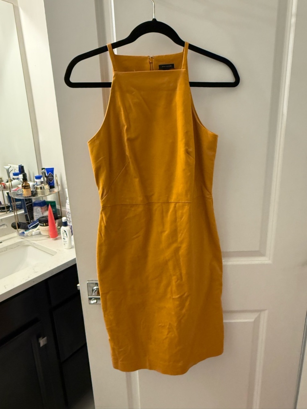 Ann Taylor Mustard Yellow Halter Sheath Dress
